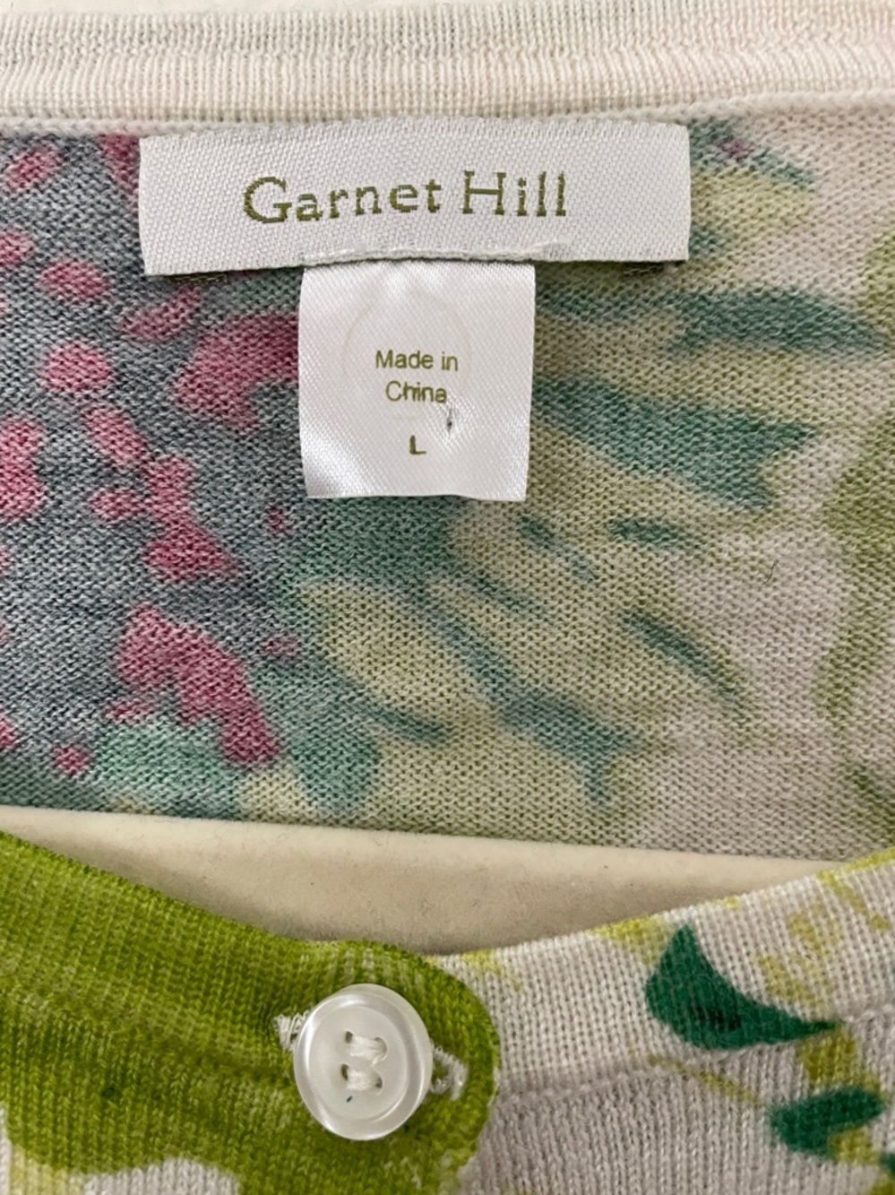 Garnet Hill Floral Cardigan Lime Green 100% fine wool feminine M 20x22 - Picture 2 of 7